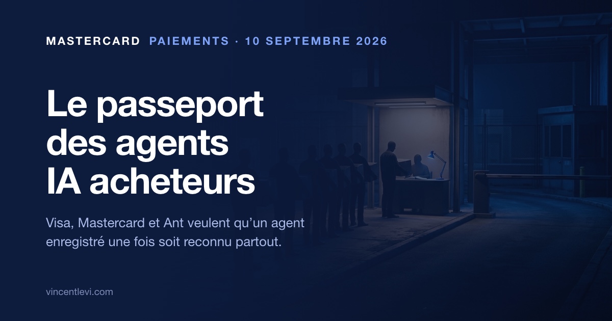 Le 9 septembre 2026, Ant International, Mastercard et Visa ont annoncé un cadre commun « Know Your Agent » destiné à identifier les agents d’intelligence artificielle qui passent commande à la place de leurs utilisateurs, pour qu’un agent enregistré chez l’un soit reconnu par les autres